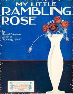 1916 Sheet Music Rambling Rose Harold Freeman Vase Flowers Blue Garton SM3