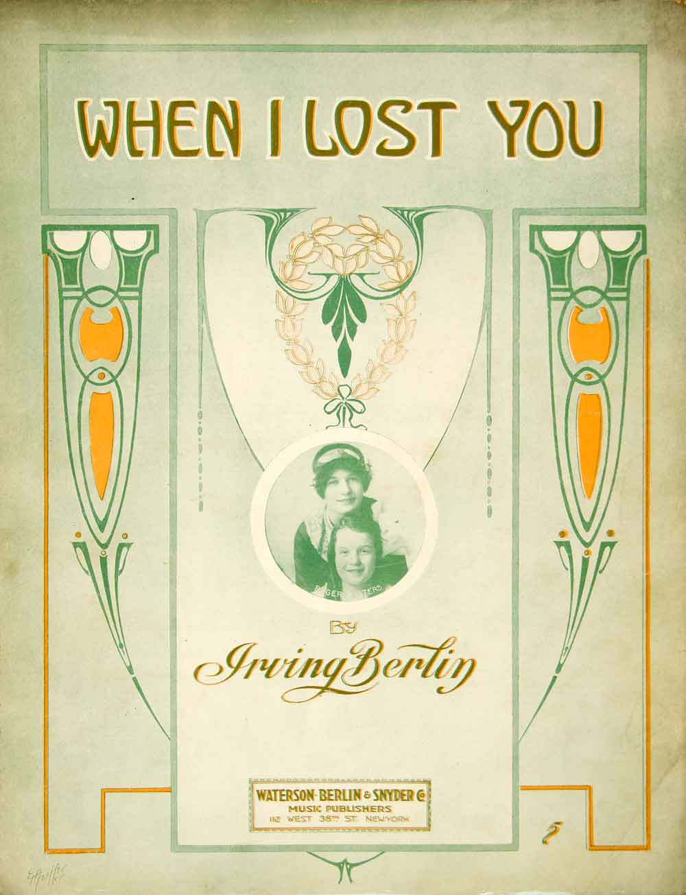 1912 Sheet Music When I Lost You Irving Berlin Waterson Snyder Art Nouveau SM3