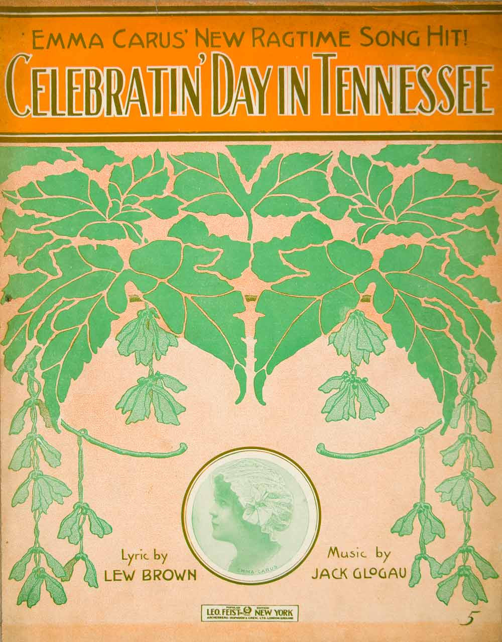 1914 Sheet Music Celebratin' Day Tennessee Sycamore Leaf Lew Brown Jack SM3 - Period Paper
