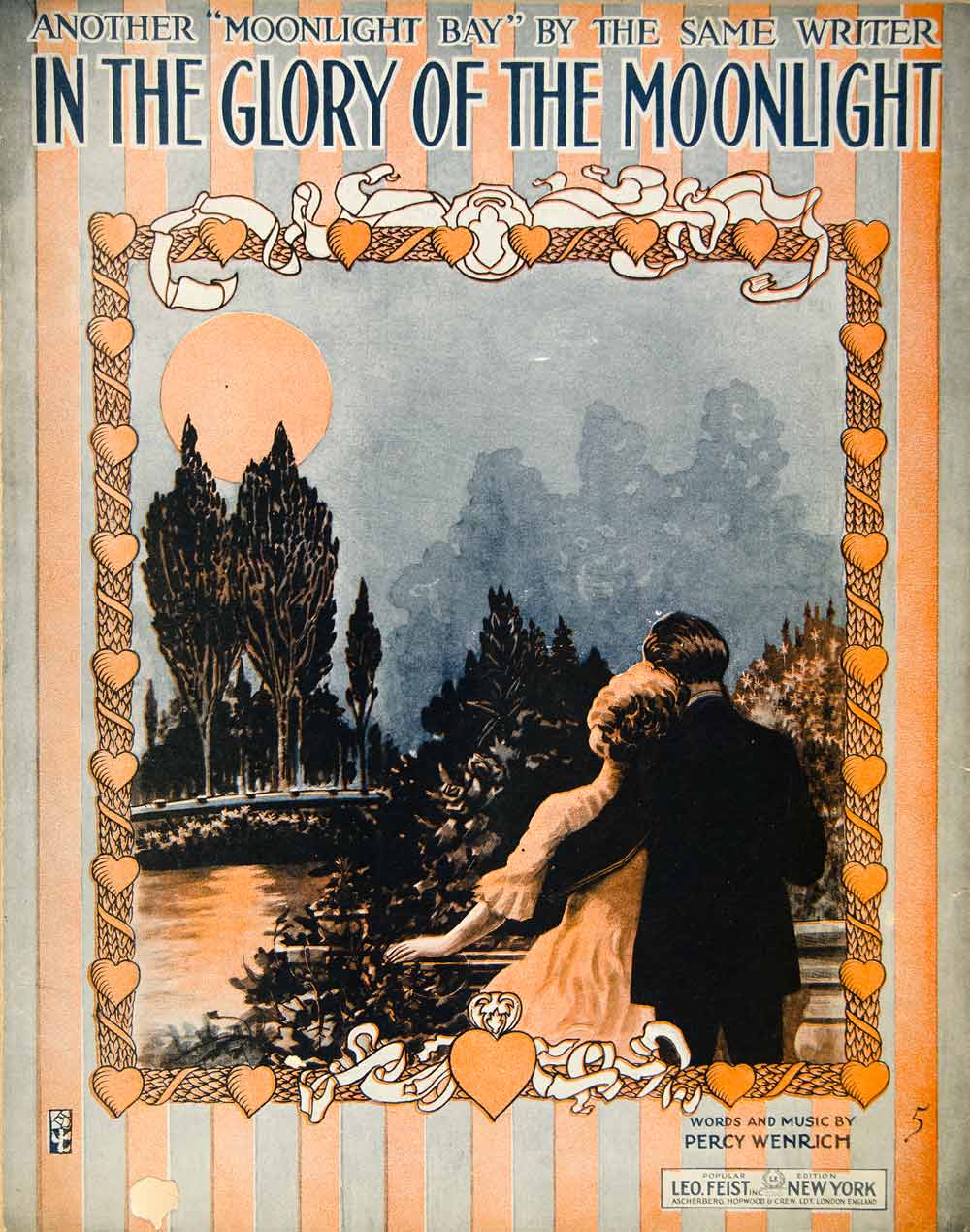 1915 Sheet Music Glory Moon Percy Wenrich Art Nouveau Love Romance Scenery SM3