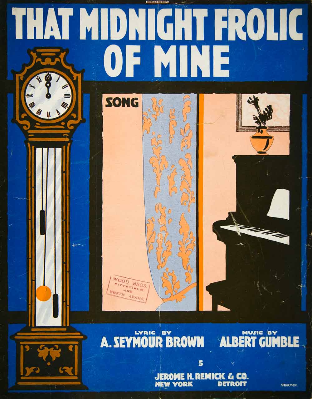 1916 Midnight Frolic Sheet Music Grandfather Clock Piano Instrument Song SM3