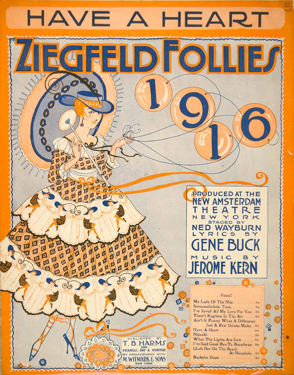 1916 Zigfeld Follies Gene Buck Jerome Kern Heart Woman Sheet Music Song SM3