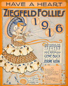 1916 Zigfeld Follies Gene Buck Jerome Kern Heart Woman Sheet Music Song SM3