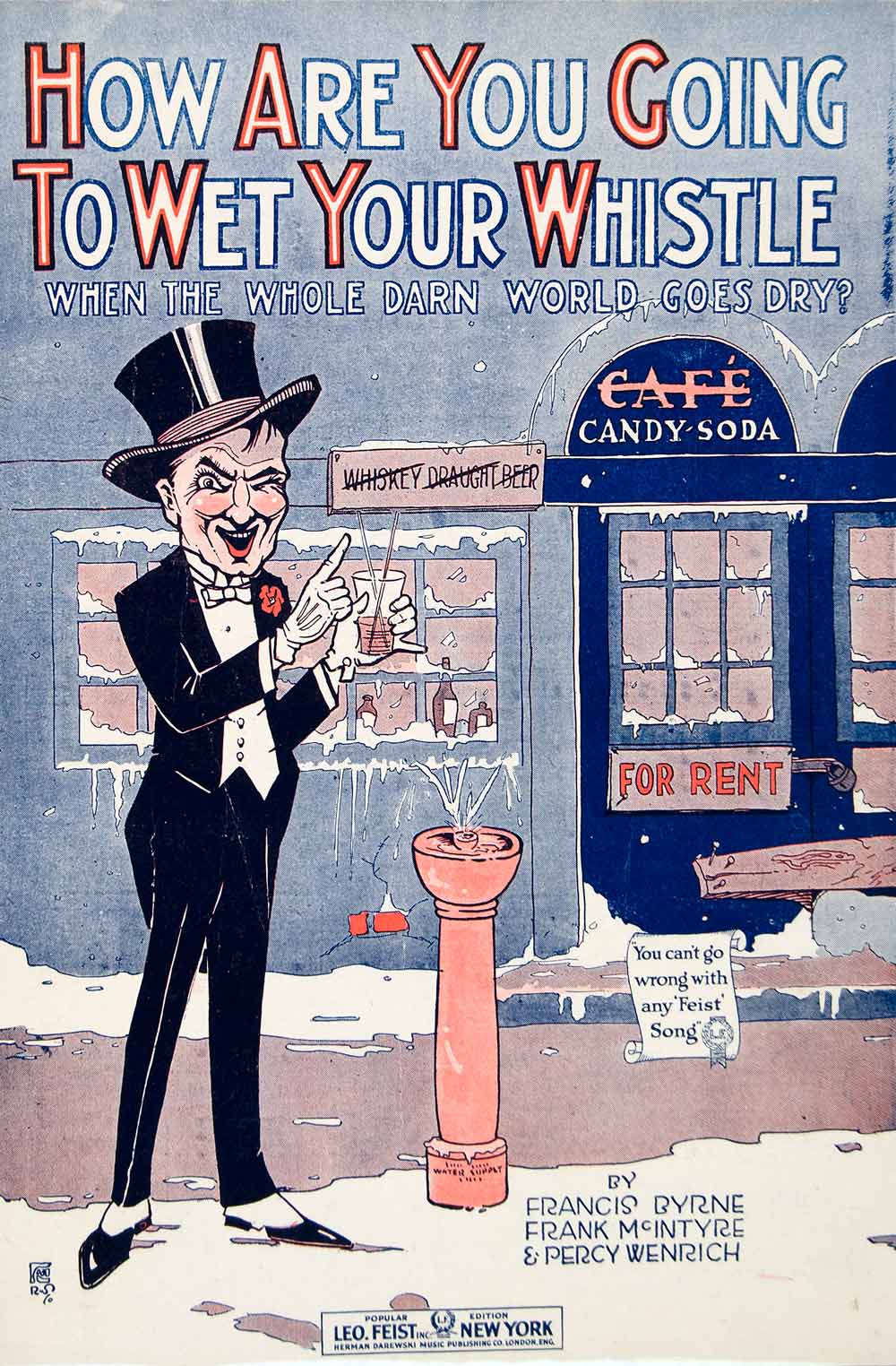 1919 Sheet Music Wet Whistle Alcohol Rosebud Art Francis Byrne Frank SM3
