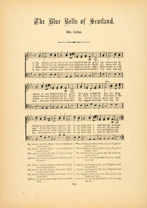 1894 Blue Bells of Scotland Folk Song Sheet Music Print ORIGINAL HISTORIC SND1