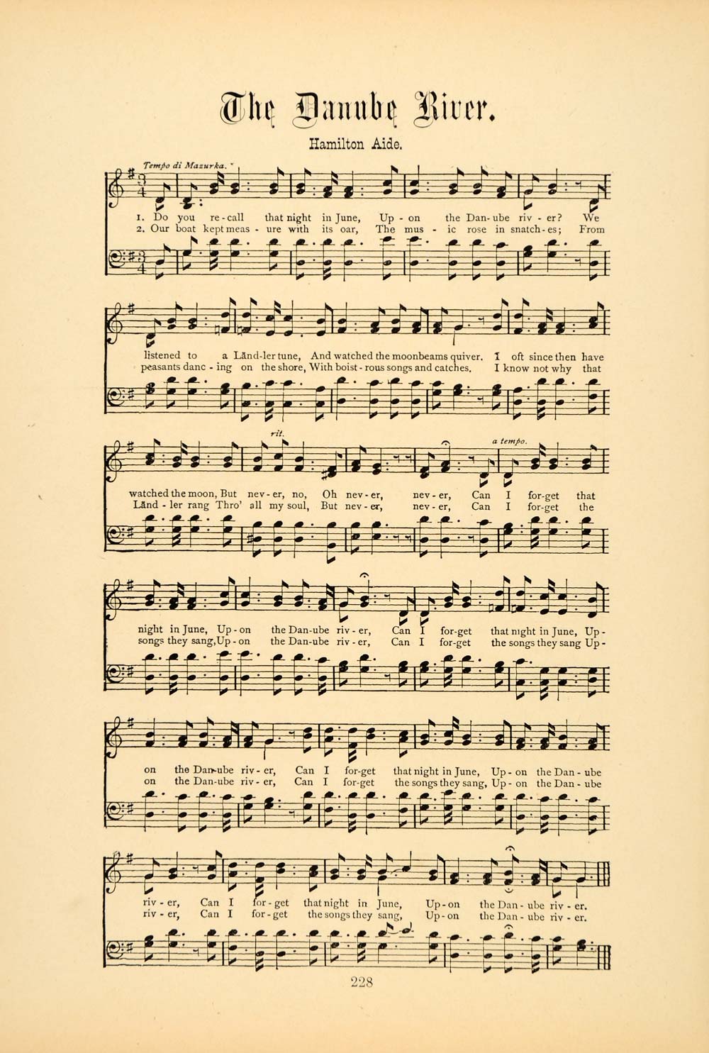 1894 Danube River Charles Hamilton Aide Sheet Music - ORIGINAL HISTORIC SND1