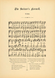 1894 Switzer's Farewell George Linley Song Sheet Music ORIGINAL HISTORIC SND1