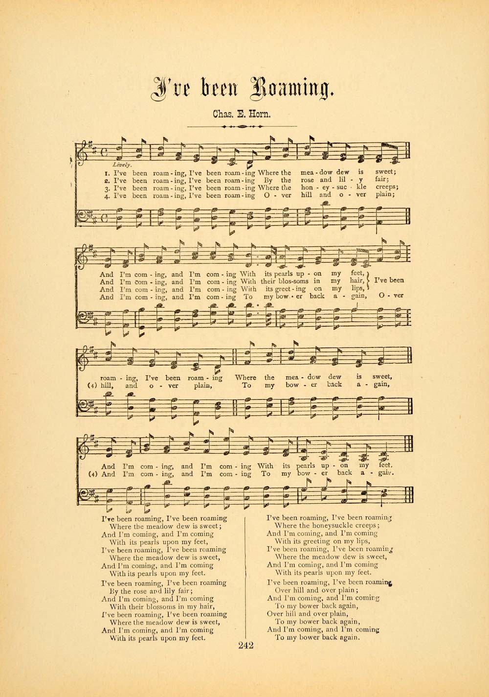 1894 I've Been Roaming Charles E. Horn Song Sheet Music ORIGINAL HISTORIC SND1