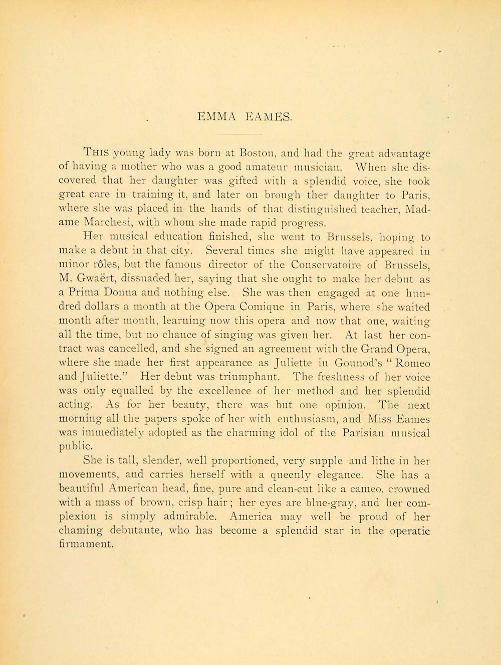 1894 Print Emma Eames Portrait opera Soprano Singer - ORIGINAL HISTORIC SND1