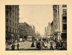1906 Print Broadway Fourth Street Trolley Los Angeles Cityscape Historic Image