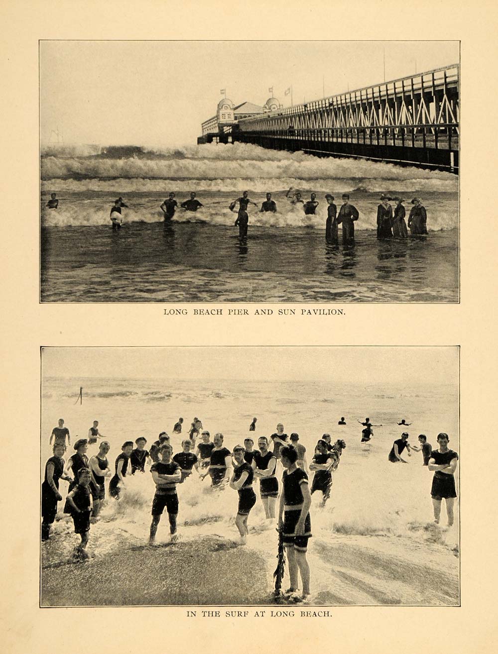 1906 Print Long Beach Pier Sun Pavilion Swimmers California Historic Images