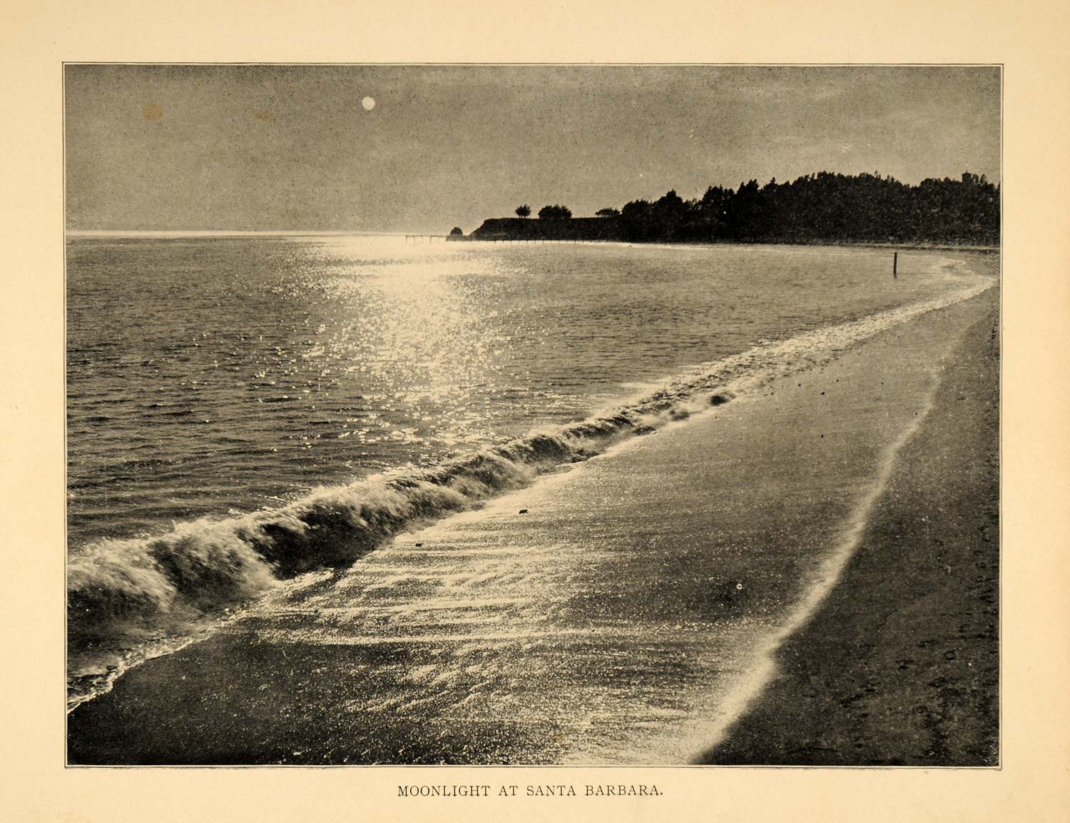 1906 Print Santa Barbara Beach Moonlight California Pacific Ocean Historic Image