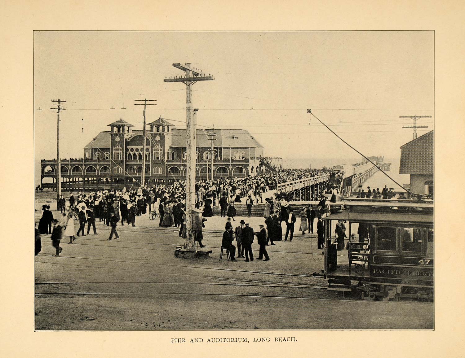 1906 Print Long Beach California Pier Auditorium People Landmark Historic Image