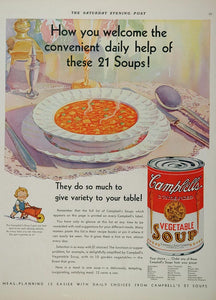 1930 Campbell's Vegetable Soup Kid Wheelbarrow Print Ad - ORIGINAL SOUP