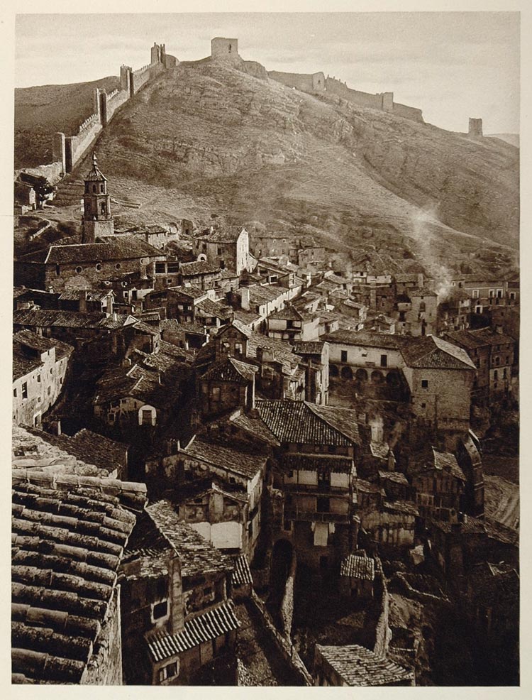 1925 Town Walls Albarracin Spain Hielscher Photogravure - ORIGINAL SP1