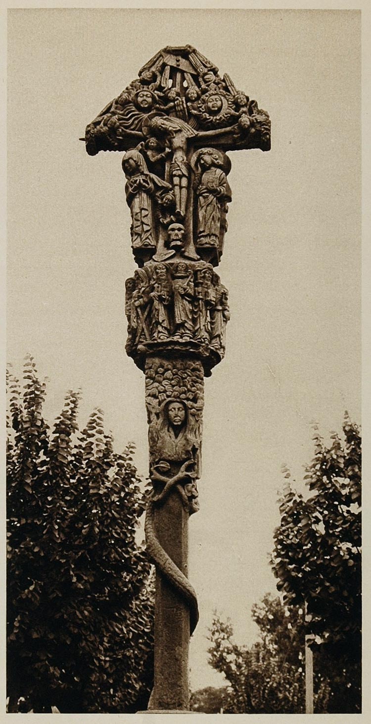 1925 Stone Crucifix Sculpture Durango Vizcaya Spain - ORIGINAL PHOTOGRAVURE SP1