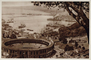 1928 Malaga Andalusia Spain City Harbor Bullring Print - ORIGINAL SP2