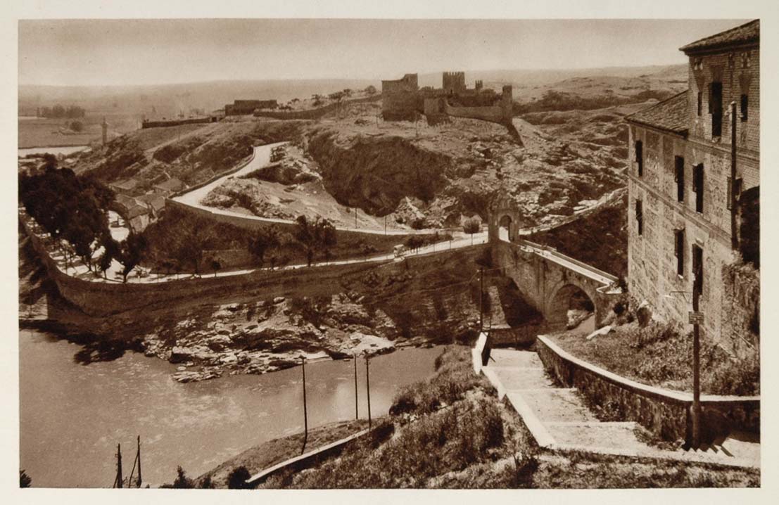 1928 Castillo San Servando Alcantara Bridge Toledo - ORIGINAL PHOTOGRAVURE SP2