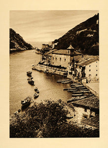 1925 Pasajes Port Harbor Boats Houses Spain Hielscher - ORIGINAL SP3