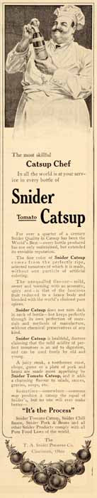 1910 Ad Snider Tomato Catsup Ketchup Chef Cincinnati - ORIGINAL ADVERTISING SP4