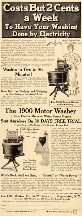 1909 Ad 1900 Motor Washer Binghamton Electric Machine - ORIGINAL ADVERTISING SP4