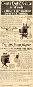 1909 Ad 1900 Motor Washer Binghamton Electric Machine - ORIGINAL ADVERTISING SP4