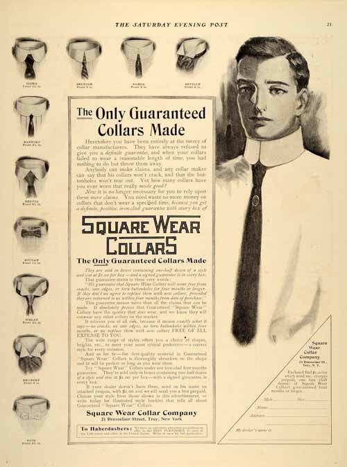 1908 Ad Collars Square Wear Men's Fashion Bow Tie Troy - ORIGINAL SP4