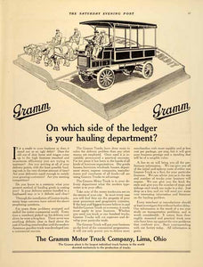 1911 Ad Gramm Motor Truck Lima Ohio Automobile Debit - ORIGINAL ADVERTISING SP4