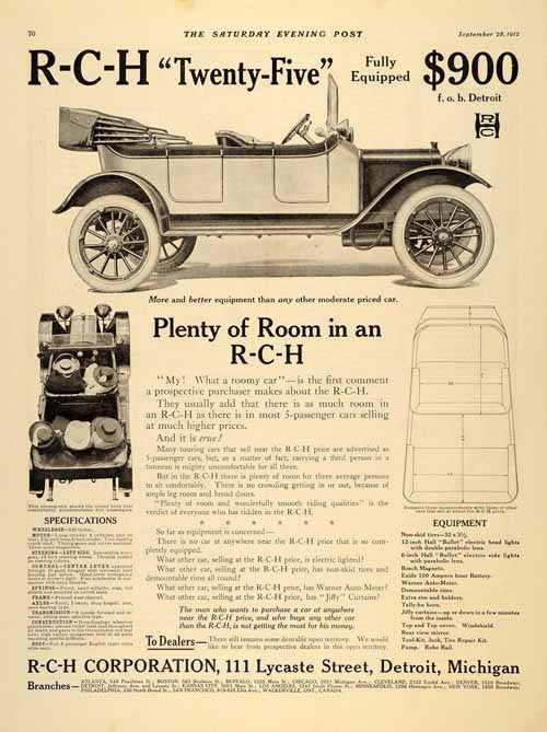 1912 Ad R-C-H Twenty Five Vintage Automobile Detroit - ORIGINAL ADVERTISING SP4 - Period Paper
