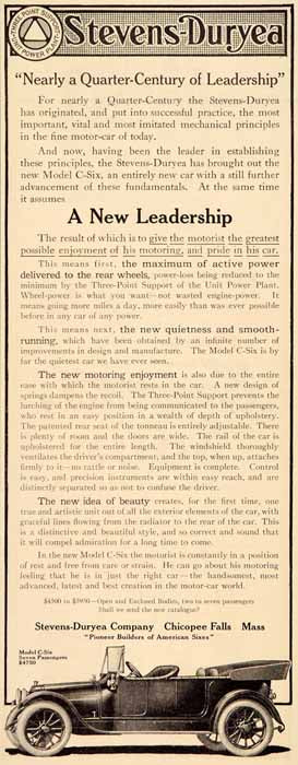 1912 Ad Stevens-Duryea Antique Automobile Enthusiasts - ORIGINAL ADVERTISING SP4