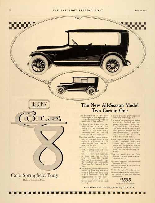1916 Ad Cole-Springfield Antique Automobile Enthusiasts - ORIGINAL SP4