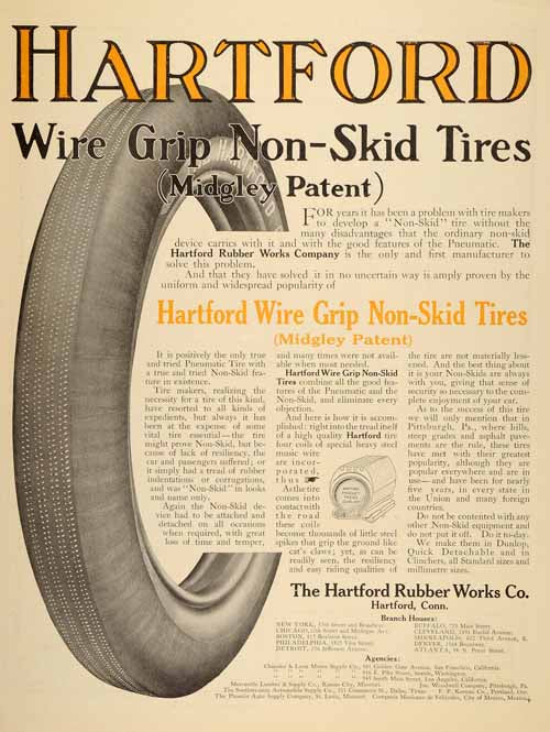 1909 Ad Hartford Rubber Automobile Tires Non Skid Cars - ORIGINAL SP4