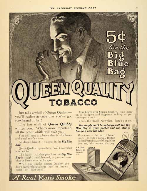 1912 Ad Queen Quality Antique Tobacco Smoke Cigarettes - ORIGINAL SP4
