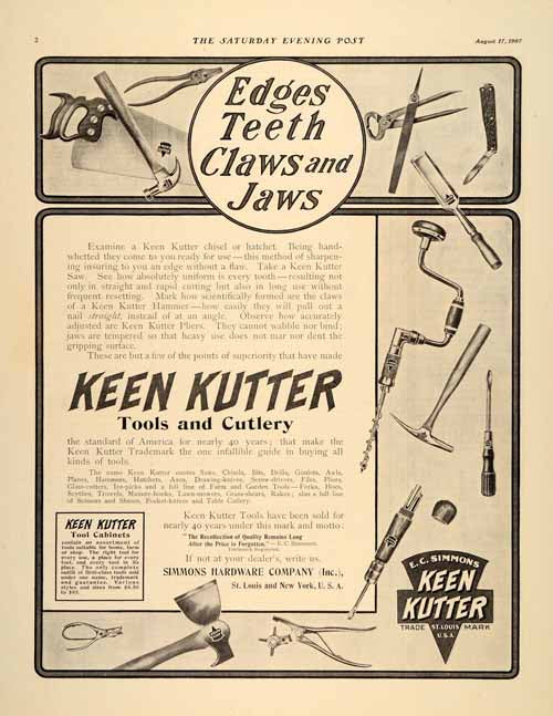 1907 Ad Tools Cutlery Keen Kutter Antique St. Louis - ORIGINAL ADVERTISING SP4