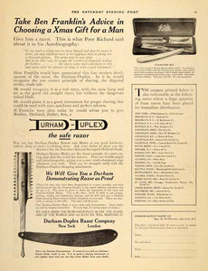 1911 Ad Ben Franklin Durham-Duplex Razors Shaving Kit - ORIGINAL ADVERTISING SP4