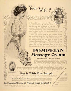 1908 Ad Wife Bride Pompeian Massage Cream Skin Care - ORIGINAL ADVERTISING SP4