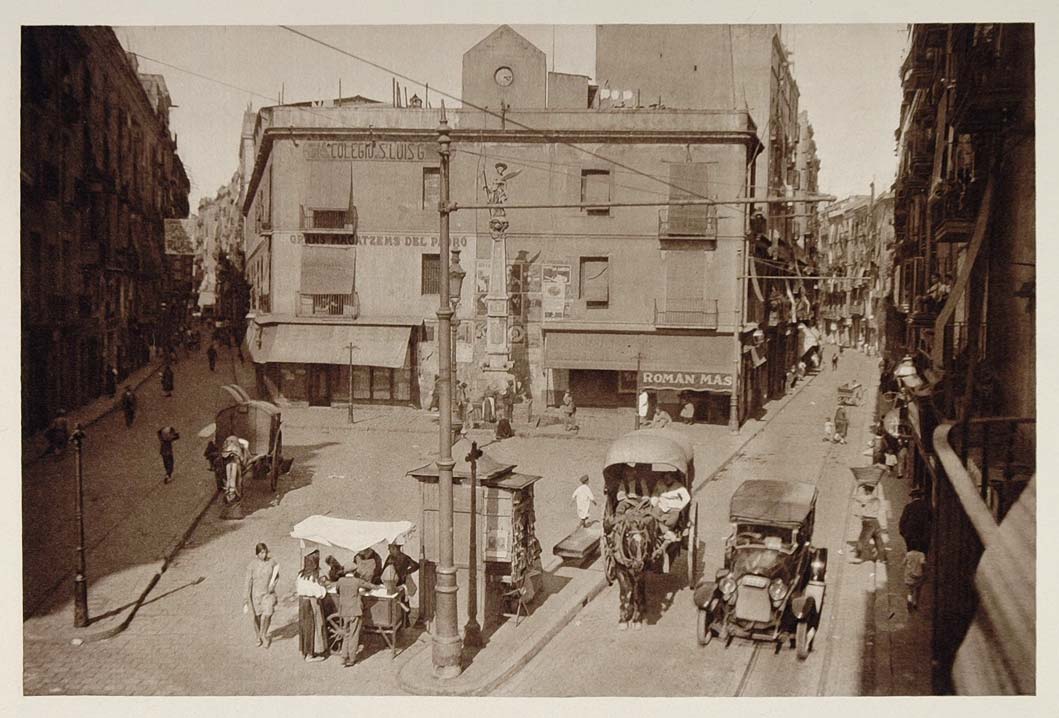 1928 Plaza Padro Square Barcelona Spain Photogravure - ORIGINAL SPAIN3