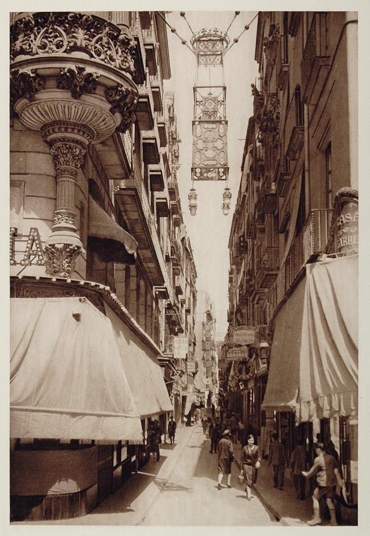 1928 La Boqueria Market Barcelona Spain Photogravure - ORIGINAL SPAIN3