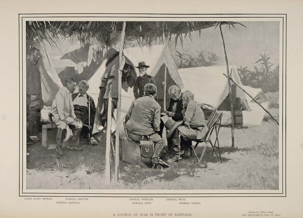 1900 Print Spanish-American War Council Tent Camp Cuba Santiago Shafter Castille