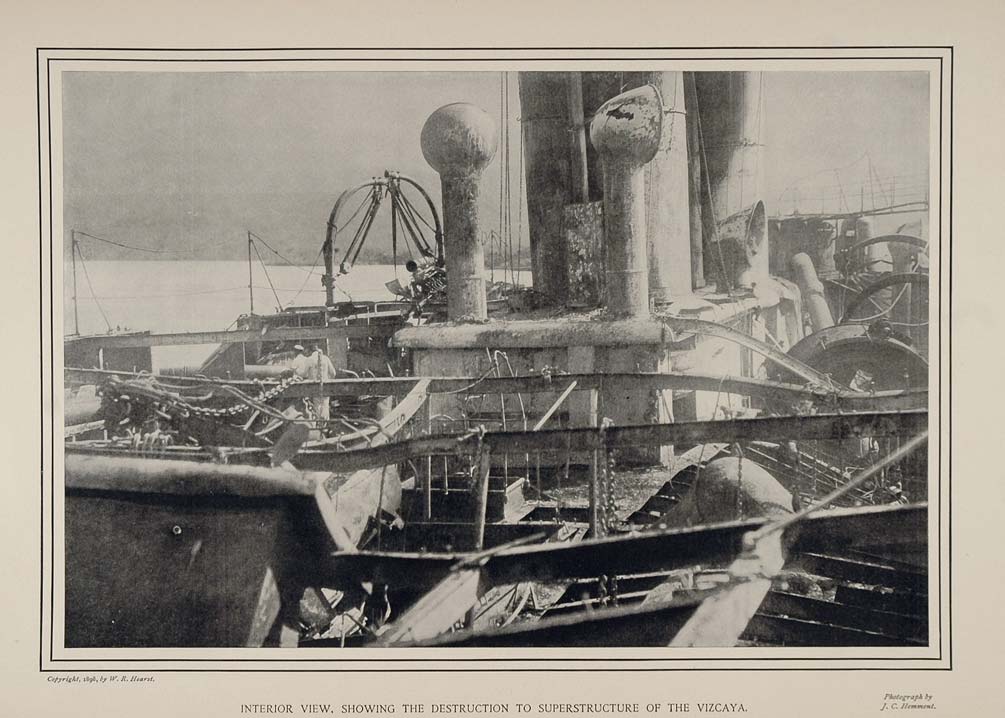 1900 Print Spanish-American War Armored Cruiser Vizcaya Damage Destruction Ship