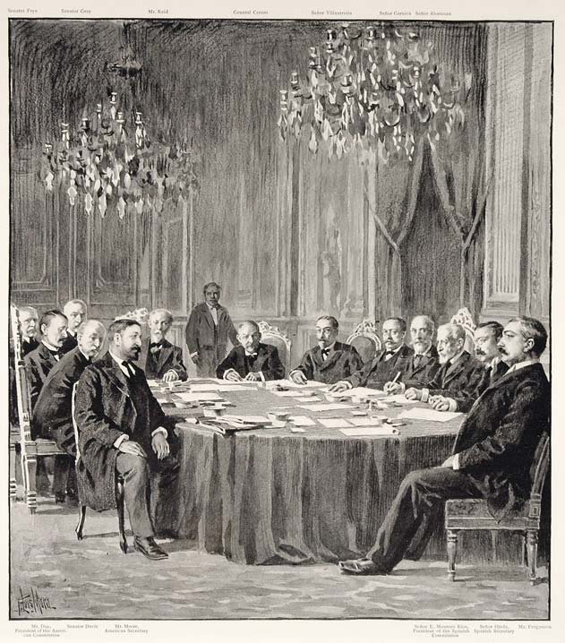 1899 Print Spanish American War Commission Meeting Talk Davis Frye Gray Moore