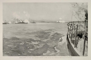1899 Print Spanish-American War Fort San Antonio Ships Bombardment Shelling