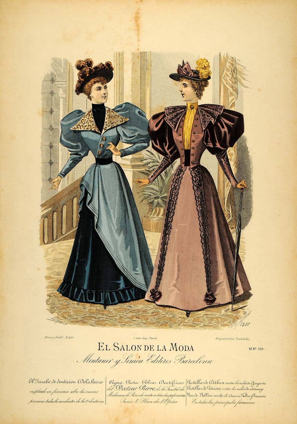 1894 Victorian Ladies Lady Coat Hat Costume Lithograph - ORIGINAL SPF1