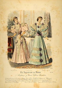 1894 Victorian Women Lady Dress Lace Costume Lithograph