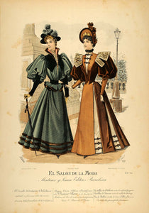 1894 Victorian Lady Winter Coats Hats Women Lithograph - ORIGINAL SPF1