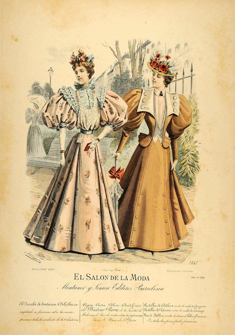 1895 Victorian Lady Fashion Dress Coat Hat Lithograph