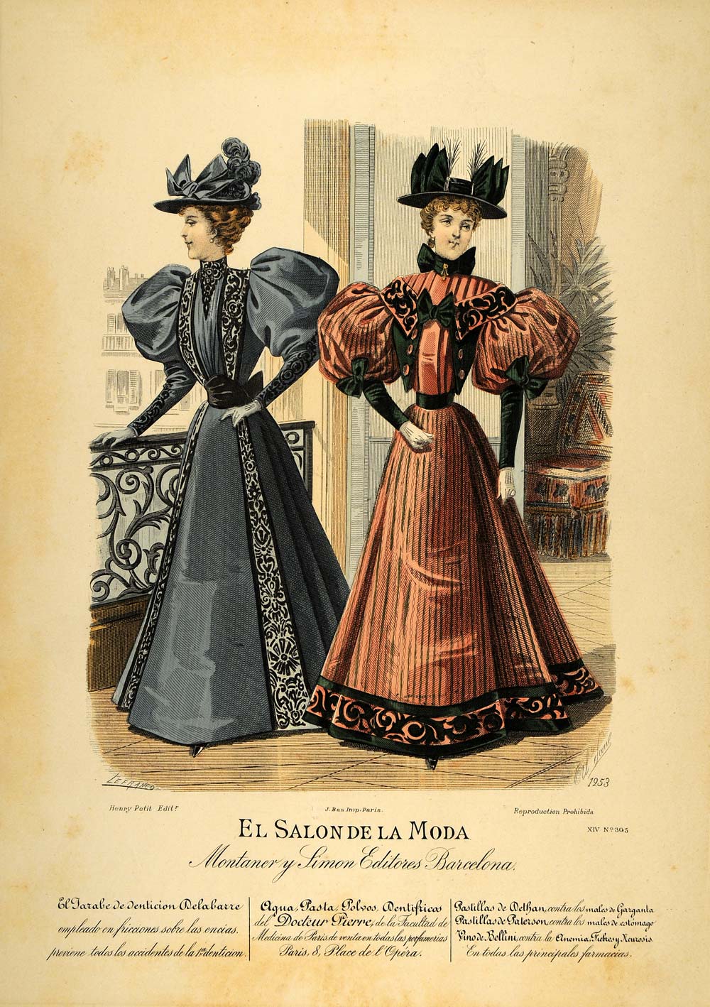 1895 Lithograph Victorian Lady Fall Dress Hats Costume Womens Fashion SPF1 1895 Lithograph Victorian Lady Fall Dress Hats Costume Womens Fashion SPF1