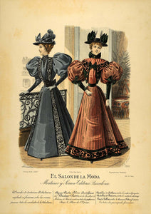 1895 Lithograph Victorian Lady Fall Dress Hats Costume Womens Fashion SPF1