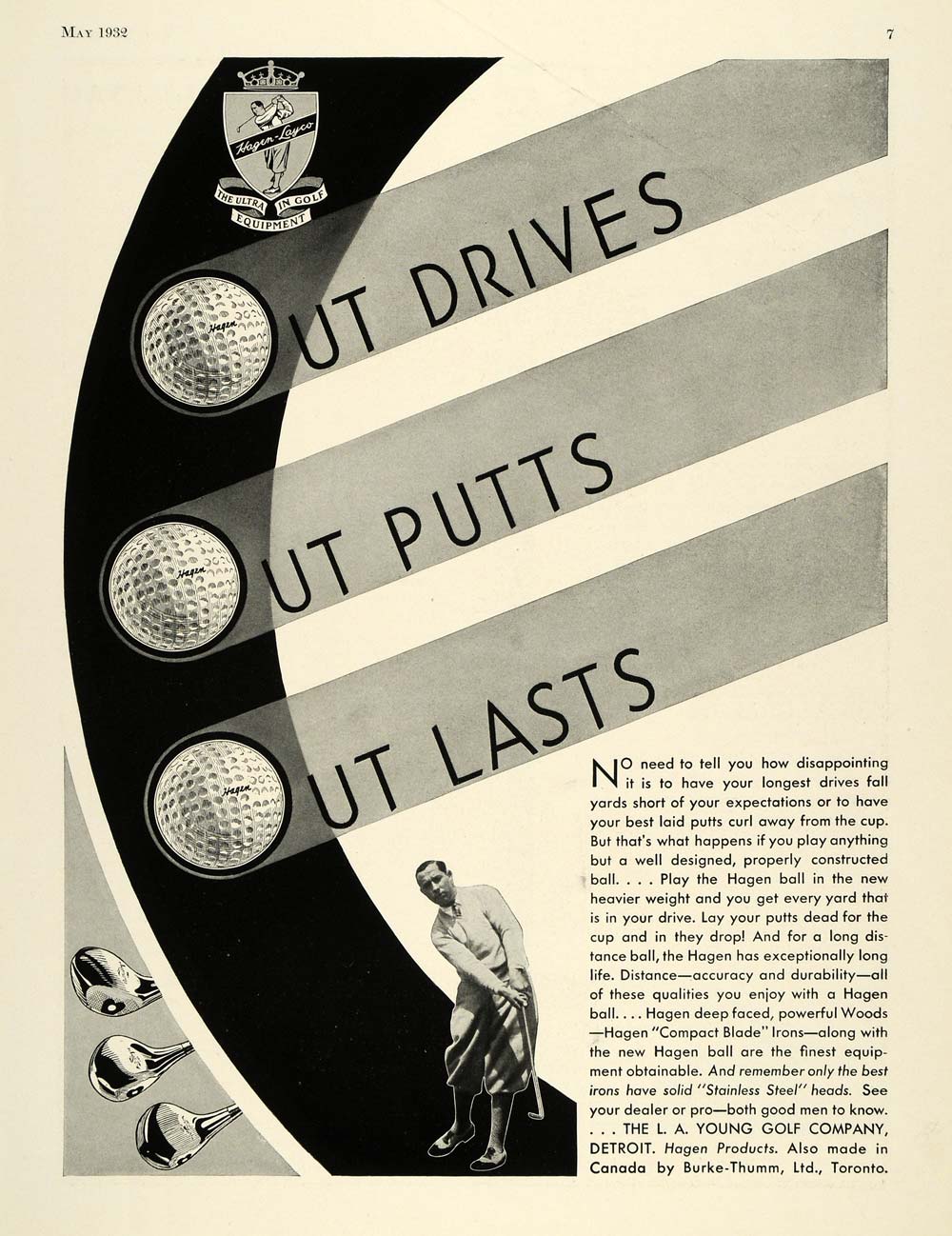1932 Ad L. A. Young Golf Hagen-Layco Golf Balls Driver - ORIGINAL SPM1