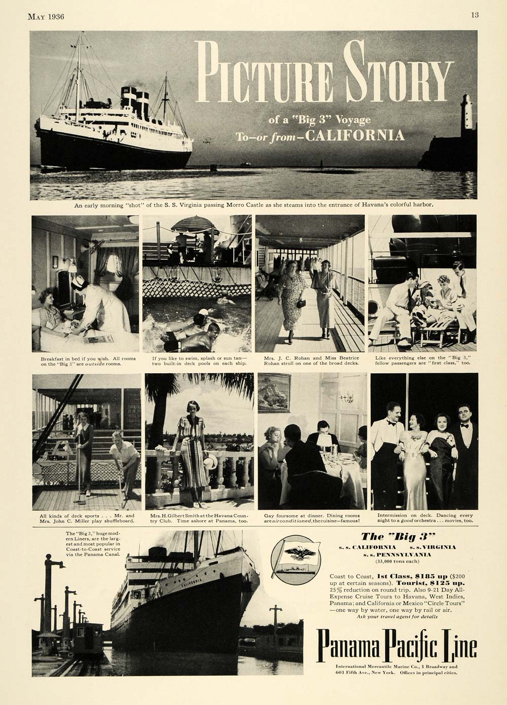 1936 Ad Panama Pacific Cruise Lines Big 3 Ships Havana - ORIGINAL SPM1
